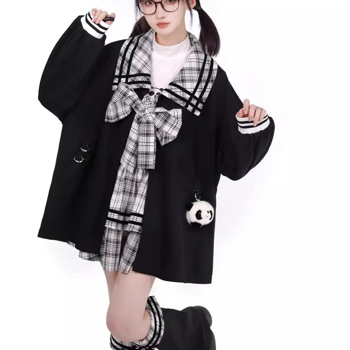 Kawaii Black Jacket Hoodie With Panda Plush Doll 29374:353374 29374:353374