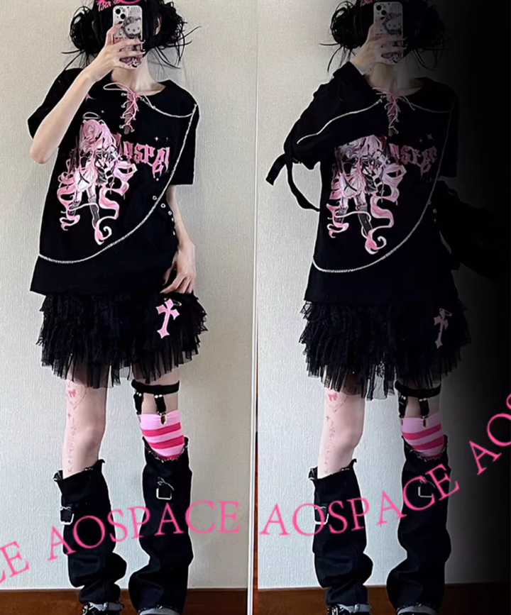 Y2K Fashion T-shirt Gyaru Print Top For Women 37556:567172