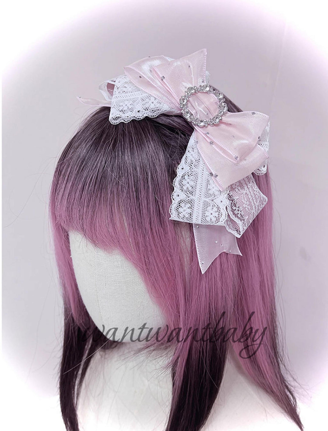 Jirai Kei Headwear Rhinestone Bow Headband With Sparkle (Pink) 43297:772904