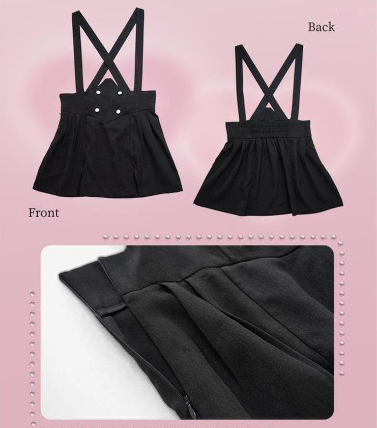 Plus Size Jirai Kei White Blouse Black Skirt Shorts 22056:354476