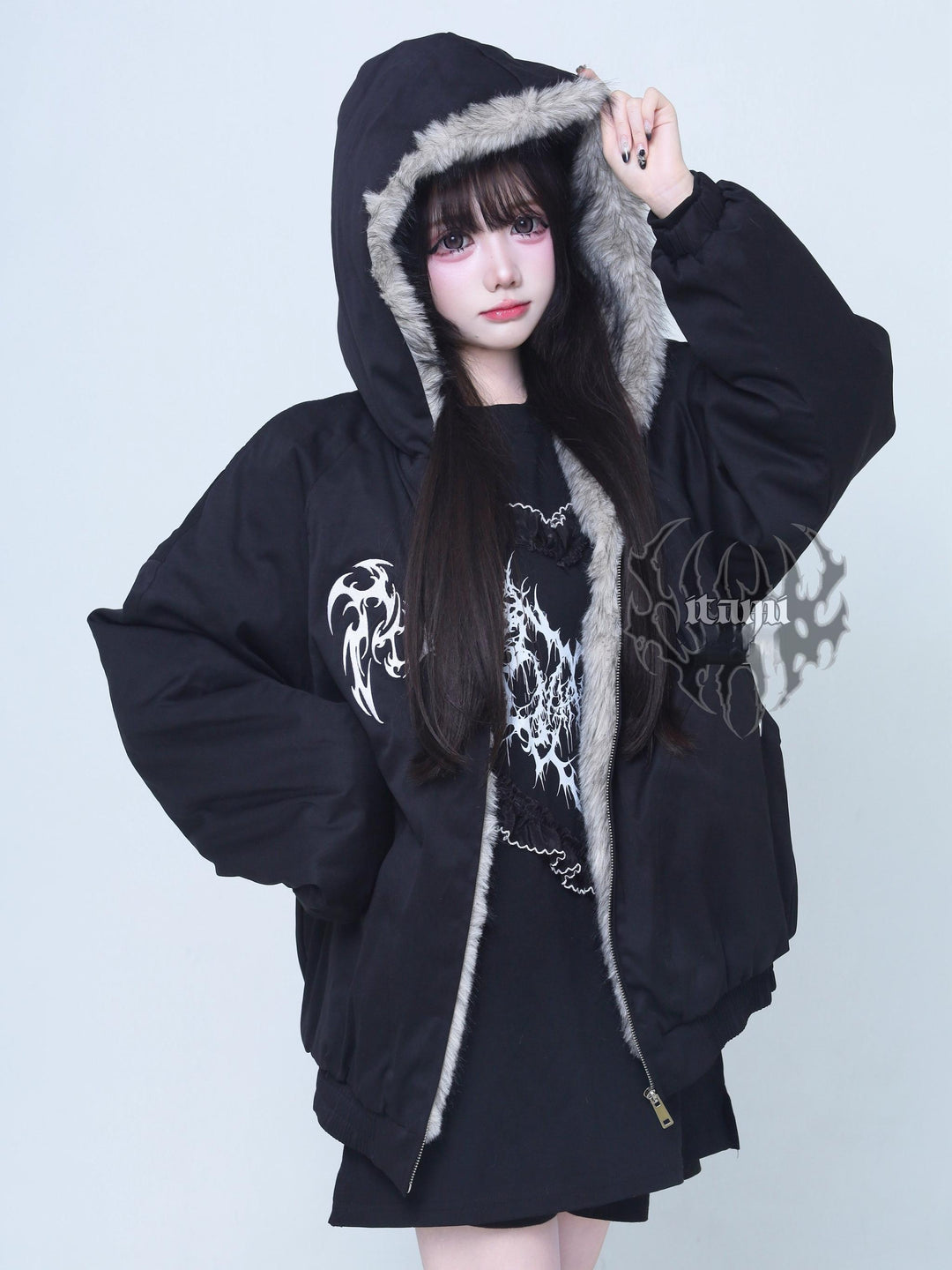 Gothic Waterproof Padded Jacket, Embroidered Pattern 44520:812648