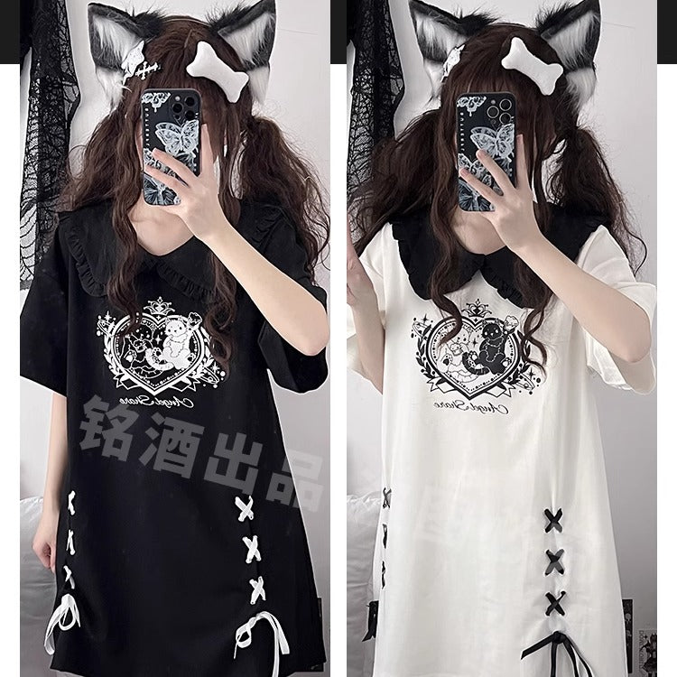 Jirai Kei Black/ White T-shirt Dress 21828:313636 21828:313636