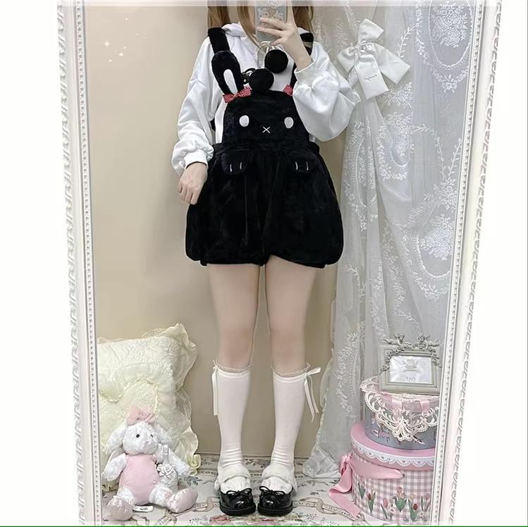 Kawaii Fashion Fluffy Bunny Bear Overalls Hoodie Bear Bag 22628:333536