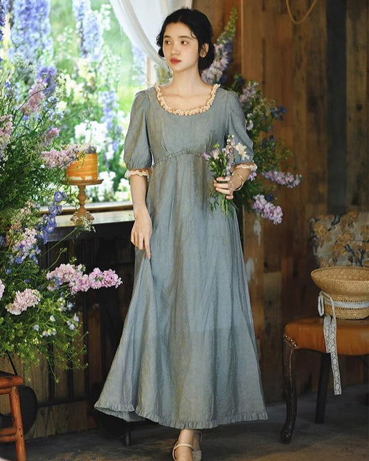 Mori Kei Fairy Dress High-Waisted Dress Mid-Sleeve Dress 36342:547090