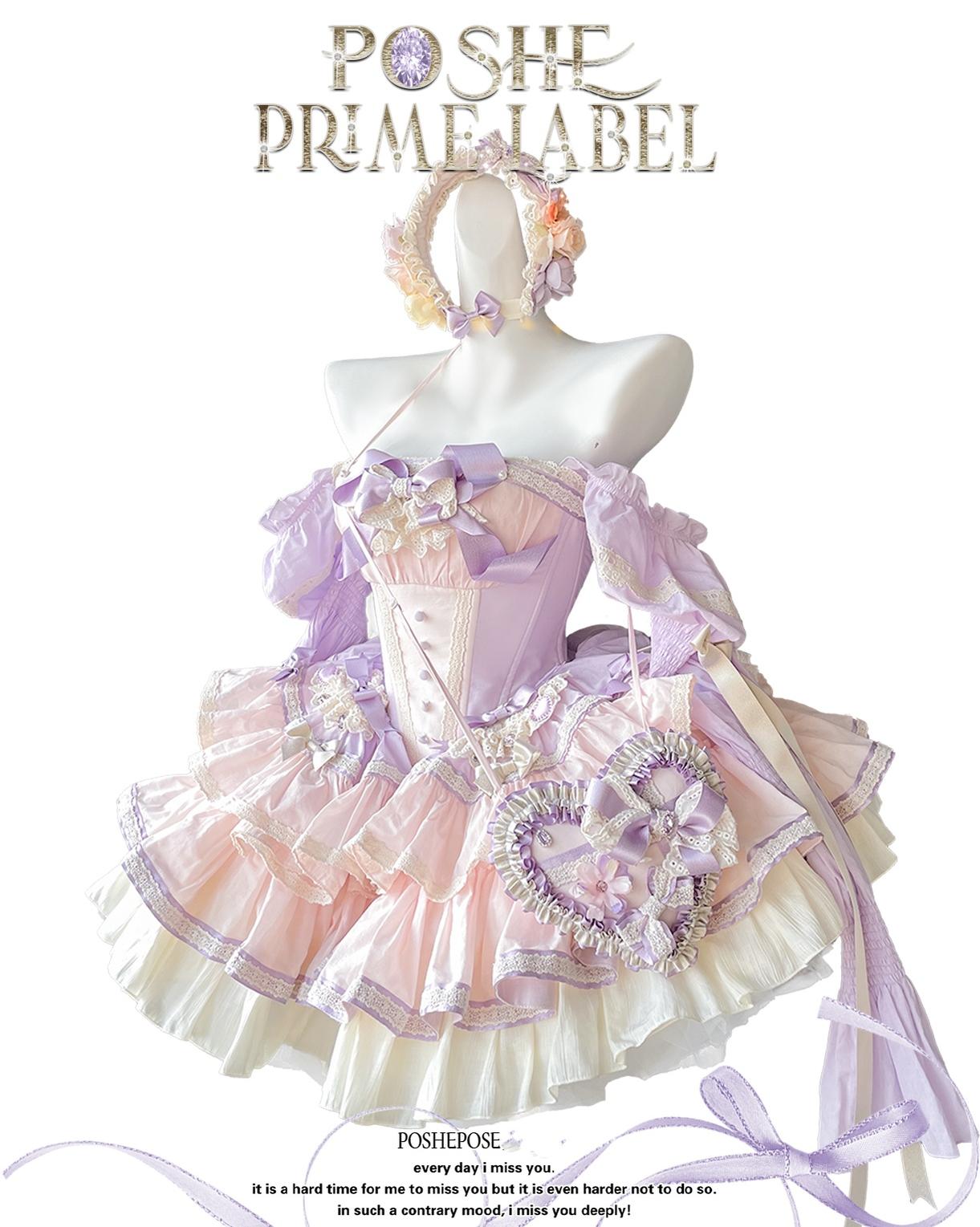 Lolita Dress Set Sweet Violet Pink Puffy Dress Corset Dress 36388:554894