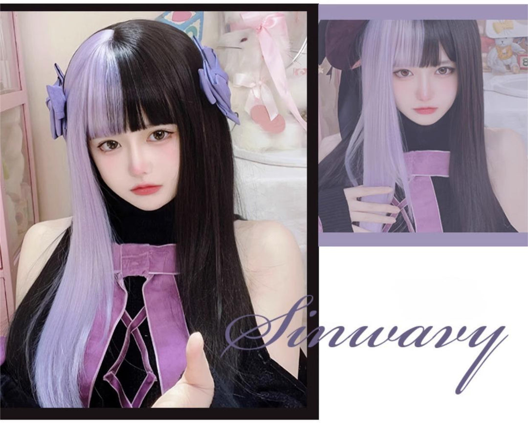 Jirai Kei Lolita Black And Purple Long Straight Wig 22038:318342 22038:318342