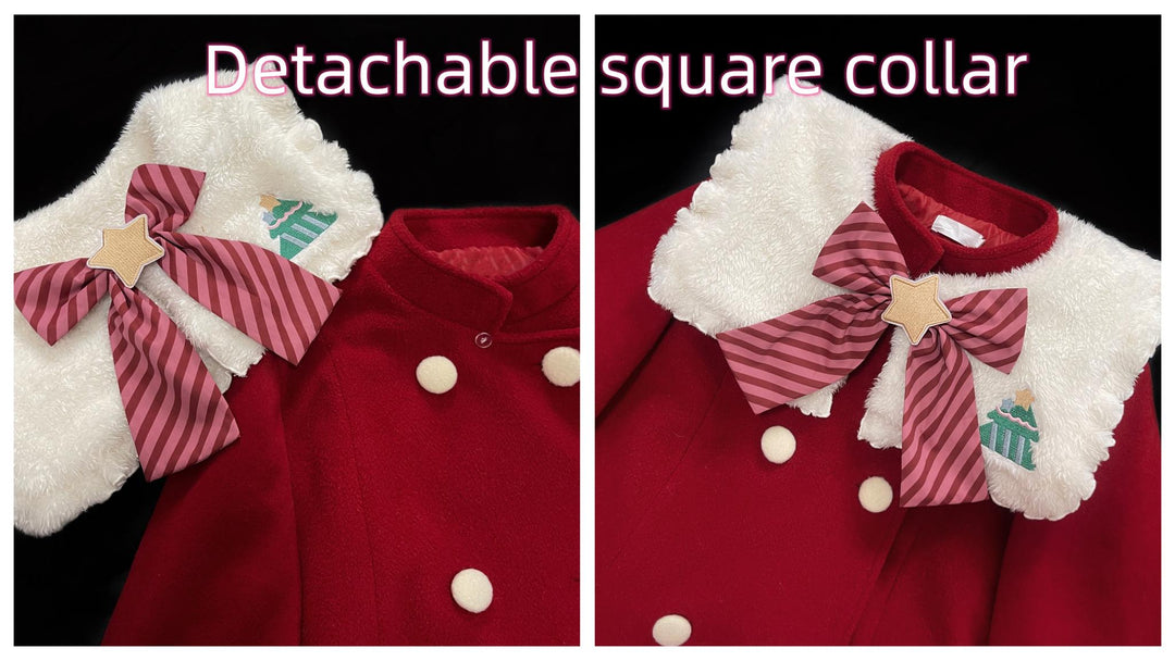 Wine Red Woolen Coat Christmas A-Line Jacket 22662:338324 22662:338324