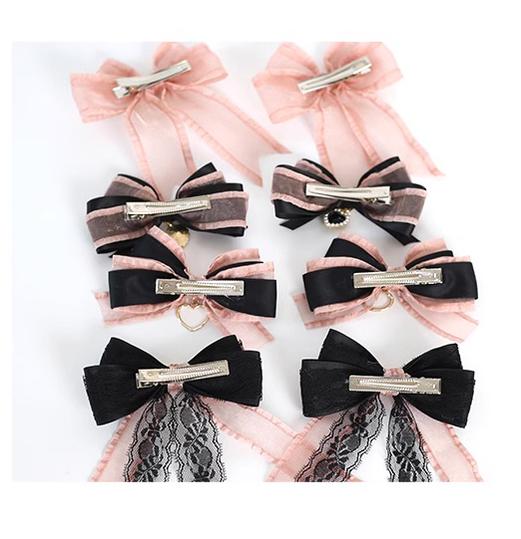 Jirai Kei Black Pink Hair Pin With Lace And Bow 22530:322904 22530:322904