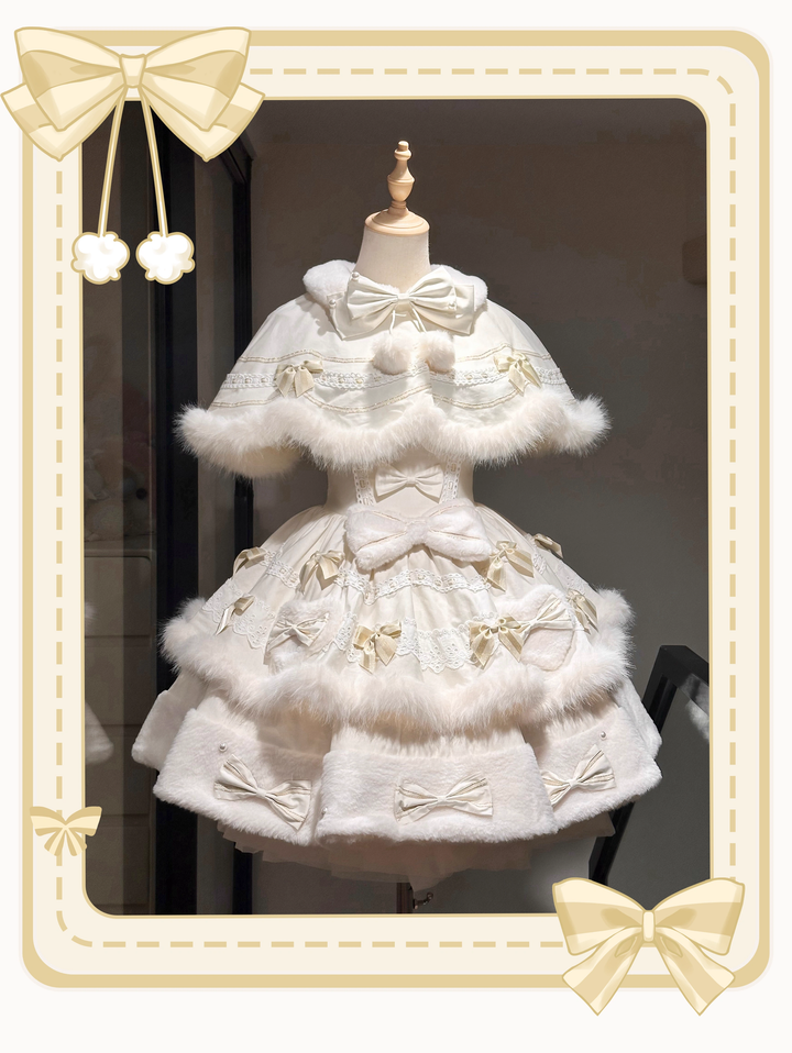 Lolita JSK Apricot Cape Kawaii Cake Dress Winter Set 41172:693534