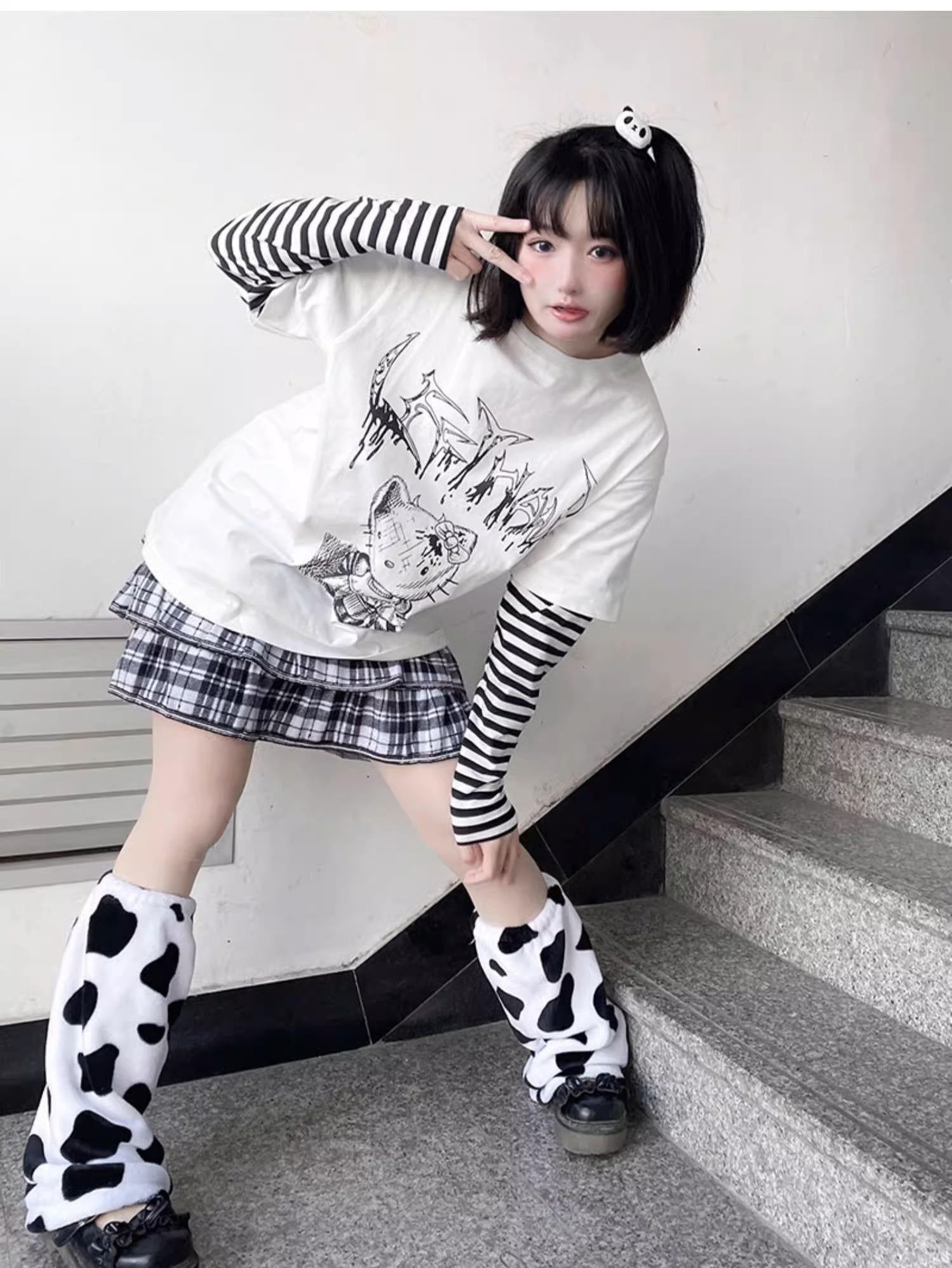 Punk Top Y2K Shirt False Two Striped Long Sleeve T-shirt – Honey