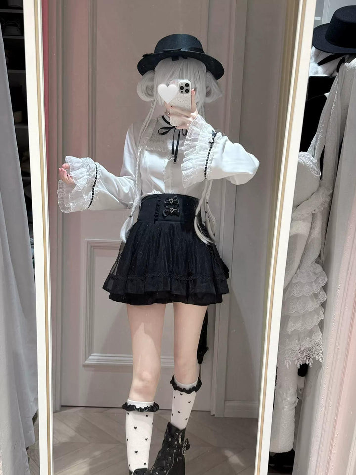 Jirai Kei Flared Sleeve Blouse, Double-Layered Skirt 45260:842950