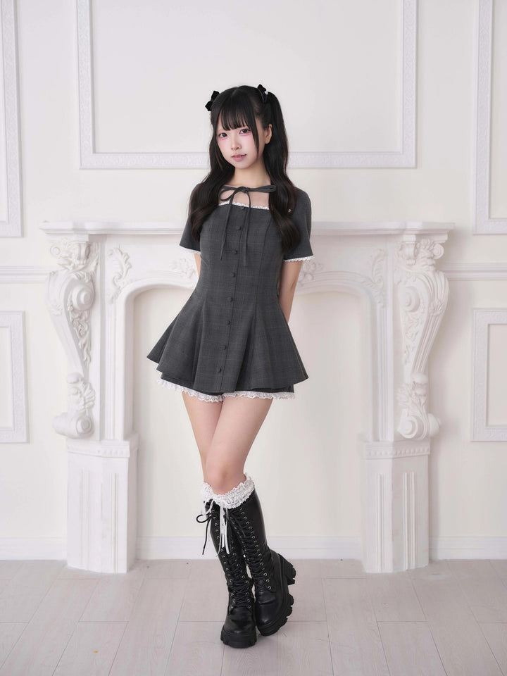 Ryousangata Lace Trim Dress & Elastic Shorts Set 45835:864540