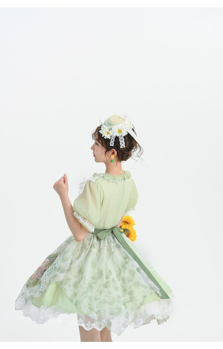 Cottagecore Dress Green Patchwork Lace Lolita Dress 35906:568972