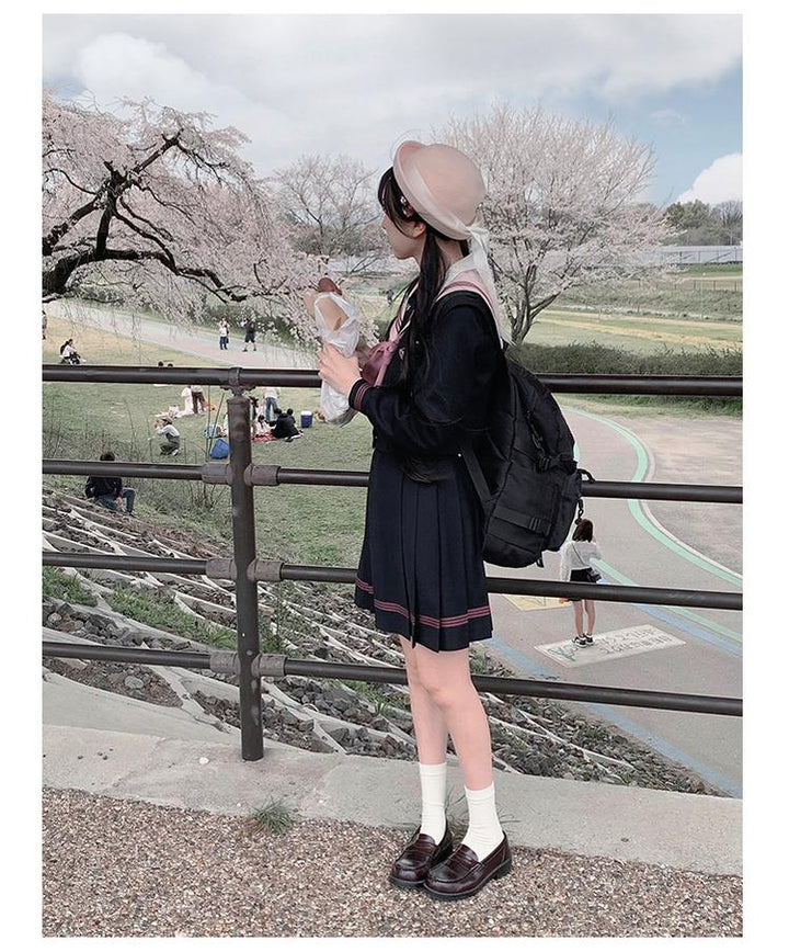 Navy and Pink JK Uniform Top + Pleated Skirt 43790:785196