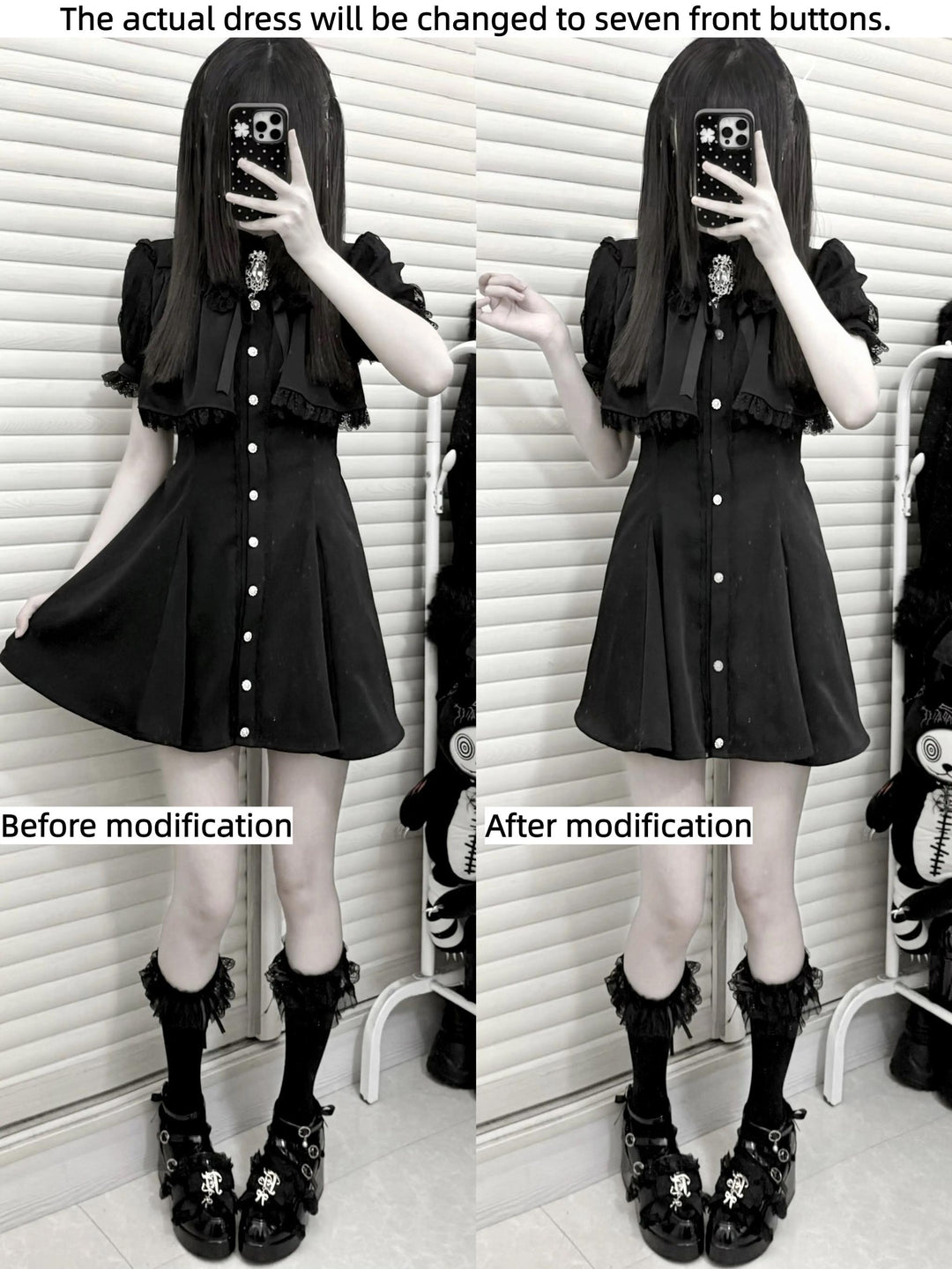 Layered Jirai Kei Dress, Detachable Rhinestone Bow 45196:841352