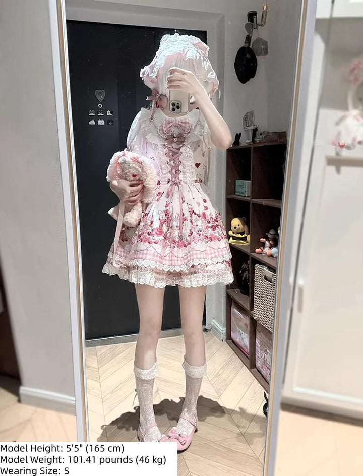 Kawaii Lolita Skirt Set, Bunny and Cherry Print 45163:838114