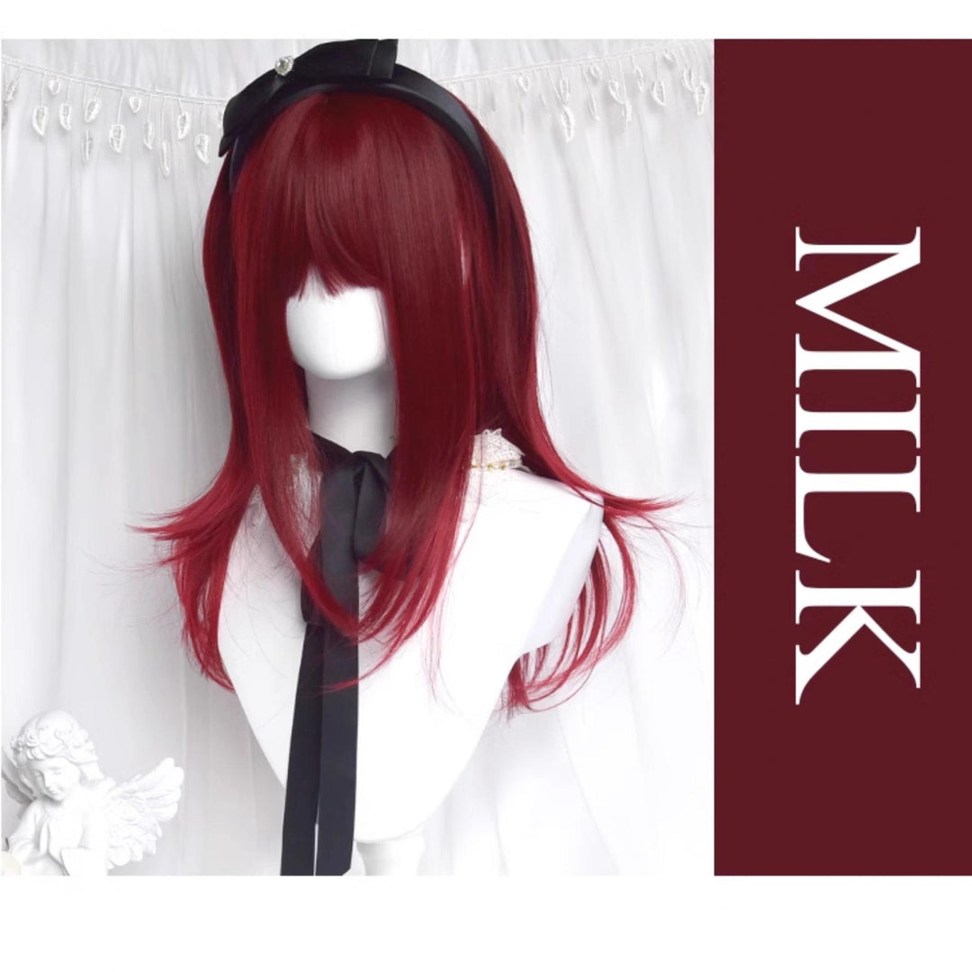 Jirai Kei Wig Gyaru Cherry Red Wig Layered Mid-length Wig 42182:731476