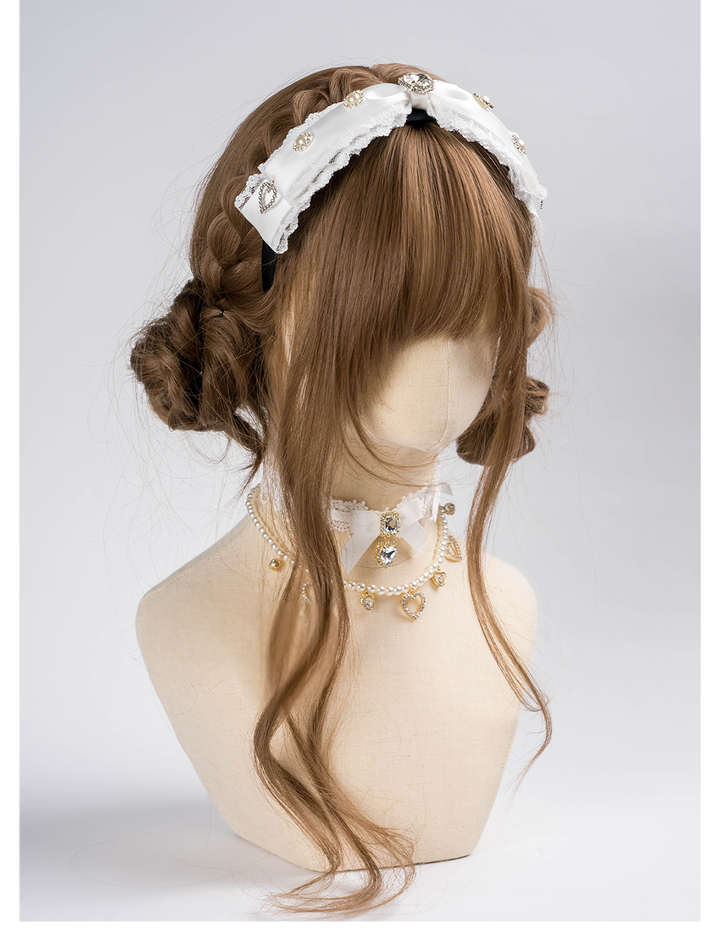 Jirai Kei Headband Cute Lace Bow Rhinestone Headband 40888:679042