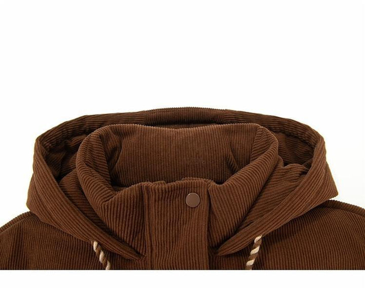 Winter Jacket Brown Retro Corduroy Hooded Down Jacket 40902:696752