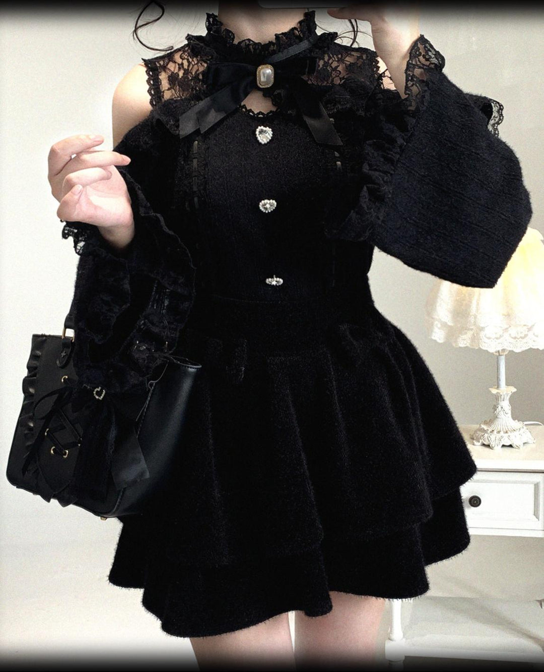 Jirai Kei Off-Shoulder Sweater, Lace Neck (Pre-sale) 44471:811051