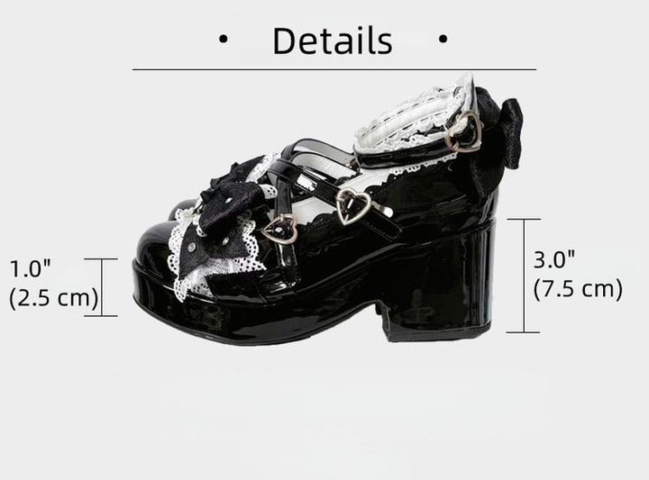 Jirai Kei Platform Shoes, Lace Bow Details, Chunky Heel 43445:778193