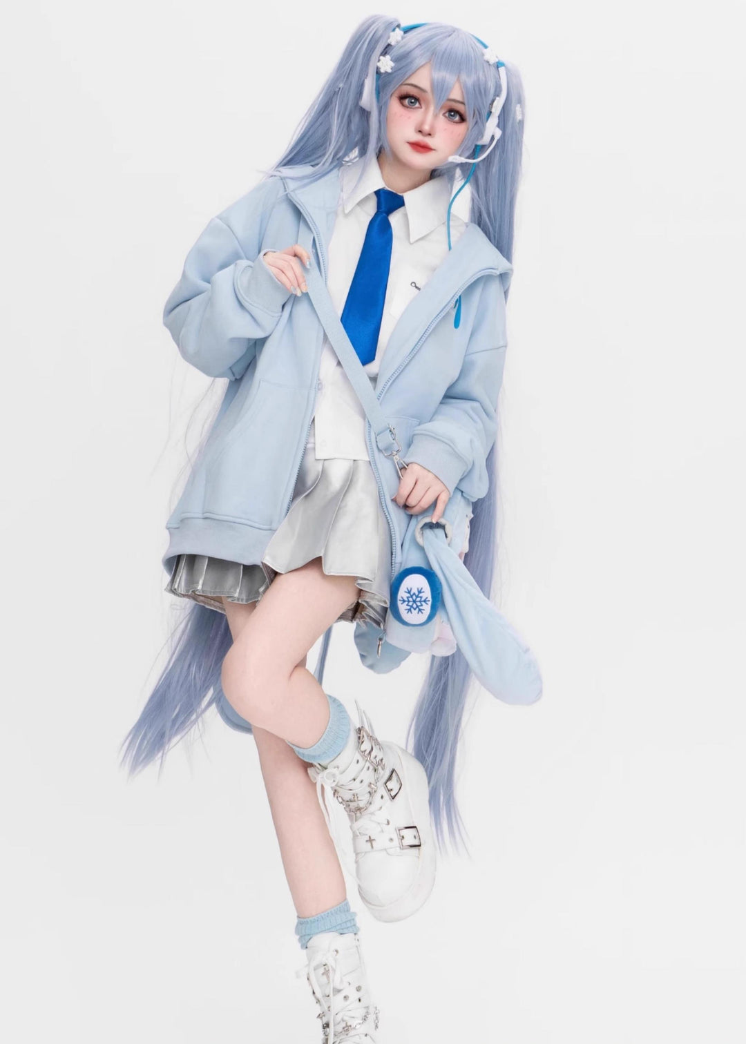 Kawaii Jacket Detachable Bunny Ears Hoodie Pleated Skirt 42014:723790