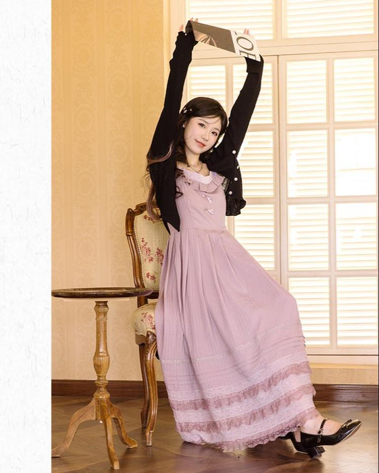 Mori Kei Strap Dress V-neck Dress With Multiple colors 36210:524074