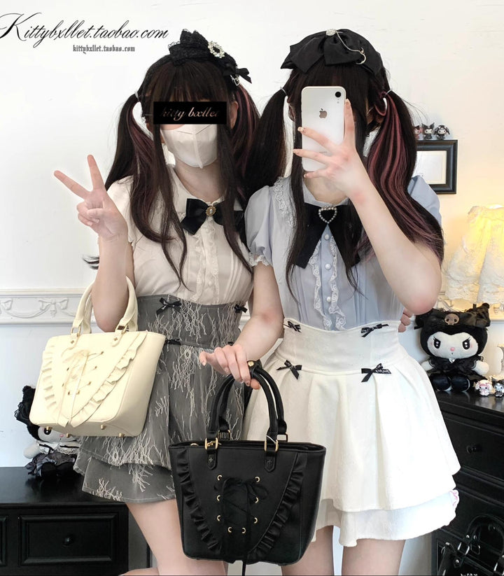 Jirai Kei Double-layered Skirt With Lace And Bow Details 43073:766260
