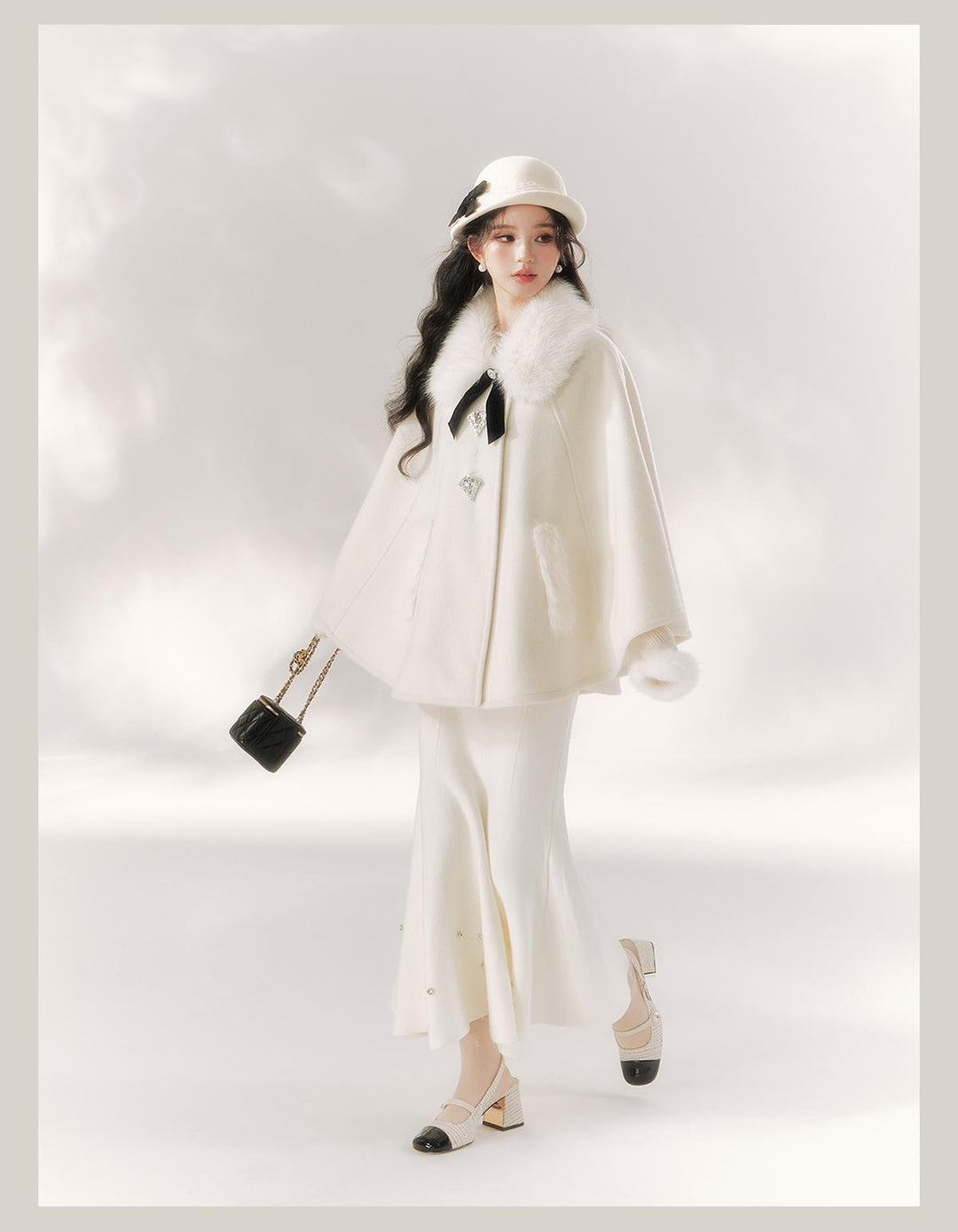 Jirai Kei Cape Woolen Coat Winter Fur Collar Coat 41062:685602