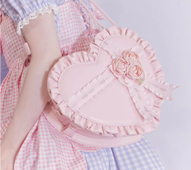Lolita Handbag Heart Shaped Rose Crossbody Bag 35776:542126
