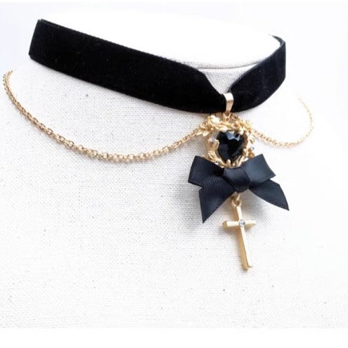 Baroque Vintage Short Choker Cross Pendant Necklace 21846:313976 21846:313976