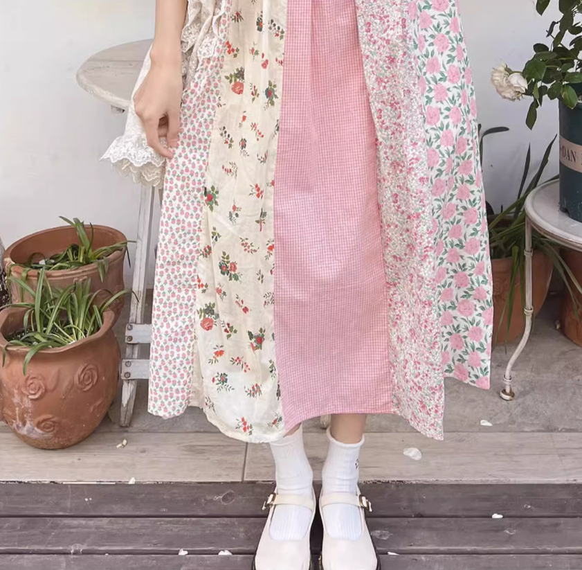 Mori Kei Cottagecore Dress Floral Dress Lantern Sleeves Dress 36216:524408