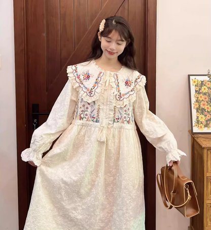 Cottagecore Dress Mori Kei Dress Embroidered Lace Dress 36214:524372