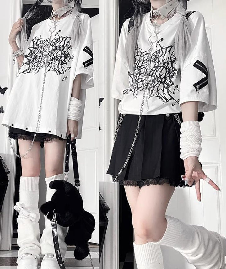 Subculture Cotton T-Shirt, Detachable Chain 43875:789239