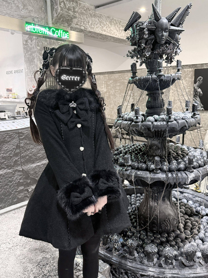 Jirai Kei Wool Blend Winter Coat, Quilted Lining 44567:813963