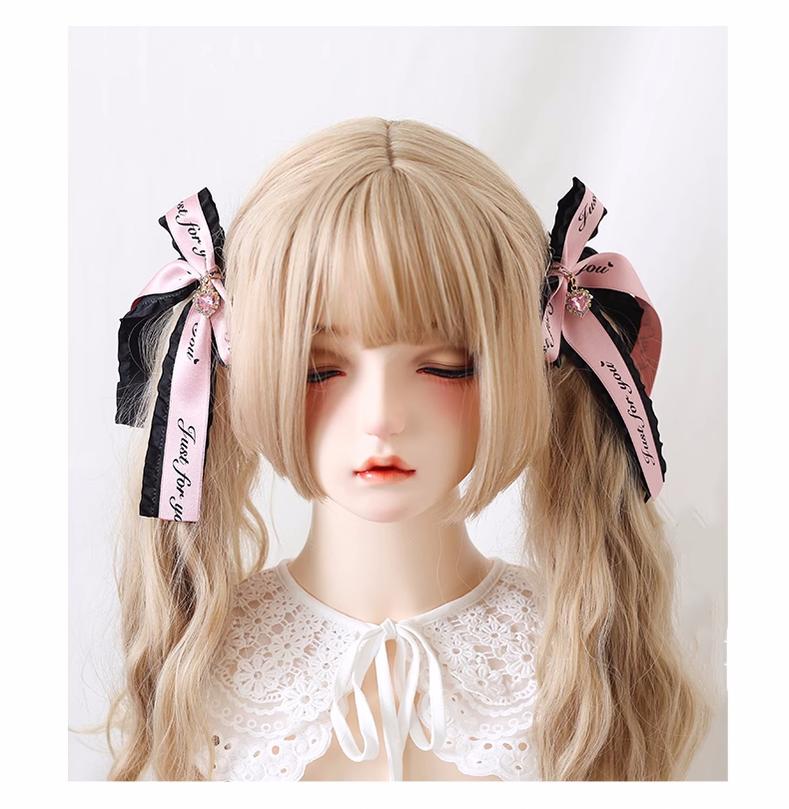 Jirai Kei Ryousangata Hair Clips with Letter Ribbons and Bow 22544:333212 22544:333212