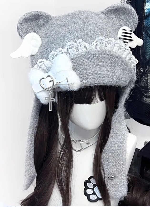 Y2K Knitted Hat Bear Ear Hat Cute Subculture Hat 41738:718102