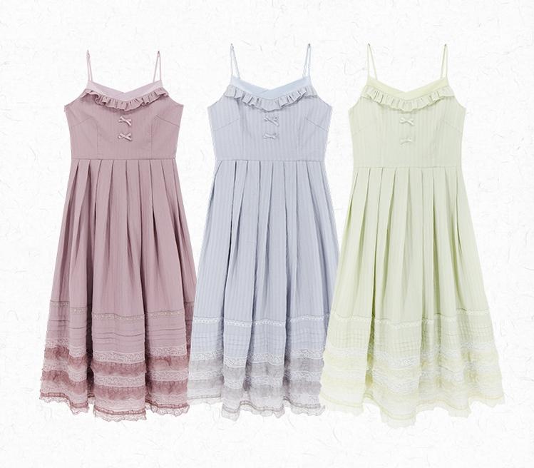 Mori Kei Strap Dress V-neck Dress With Multiple colors 36210:524100