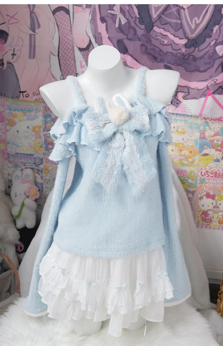 Tenshi Kaiwai Outfit Blue Bunny Sweater Tiered Skirt Set (L M S) 41302:698218