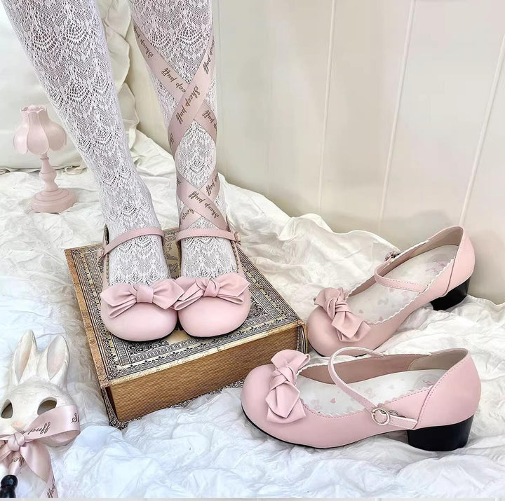 Lolita Shoes Round Toe Pink Shoe Butterfly Bow Beige Shoes 37596:602452