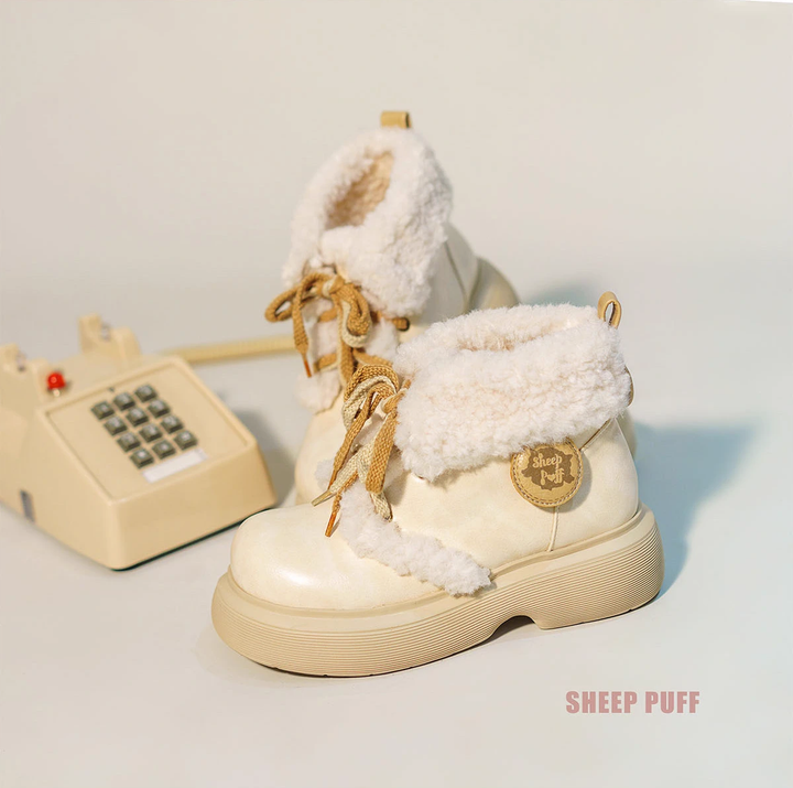 Kawaii Shoes White Black Shoes Lamb Wool Padded Snow Boots 33768:450206 33768:450206