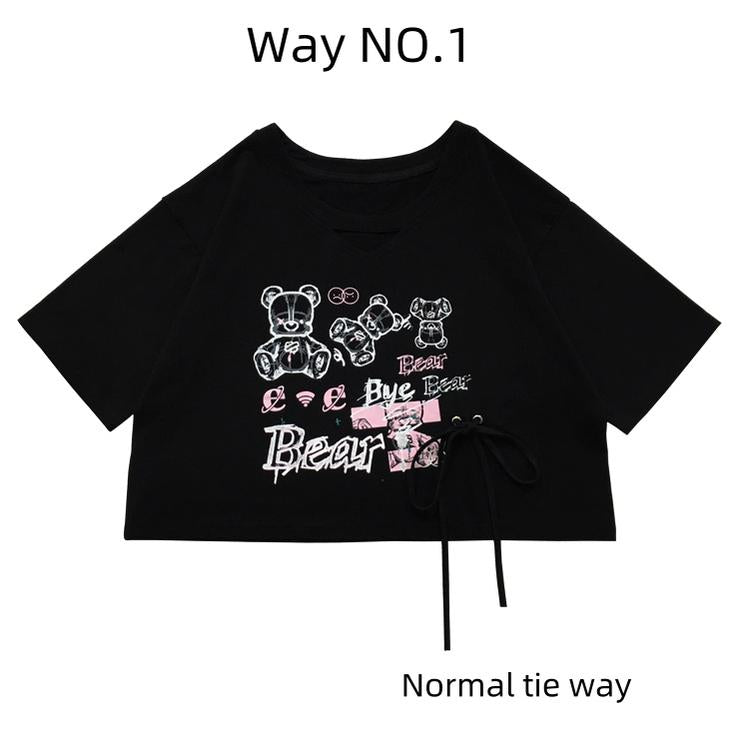 Jirai Kei T-shirt Bear Printed Short Sleeve Top For Summer 37570:563298