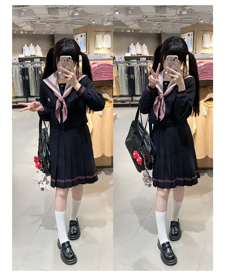 Navy and Pink JK Uniform Top + Pleated Skirt 43790:785180