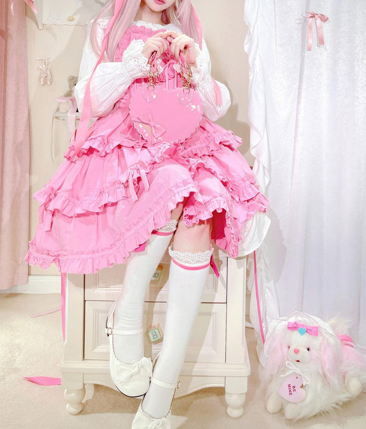 Sweet Lolita Bag Cute Heart Shaped Scalloped Bow Handbag 40326:656078