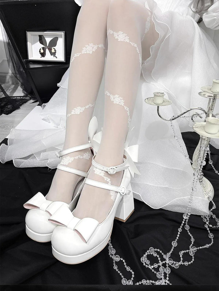 Lolita Shoes Bow Bunny Ear High Heels Round Toe 37598:588988