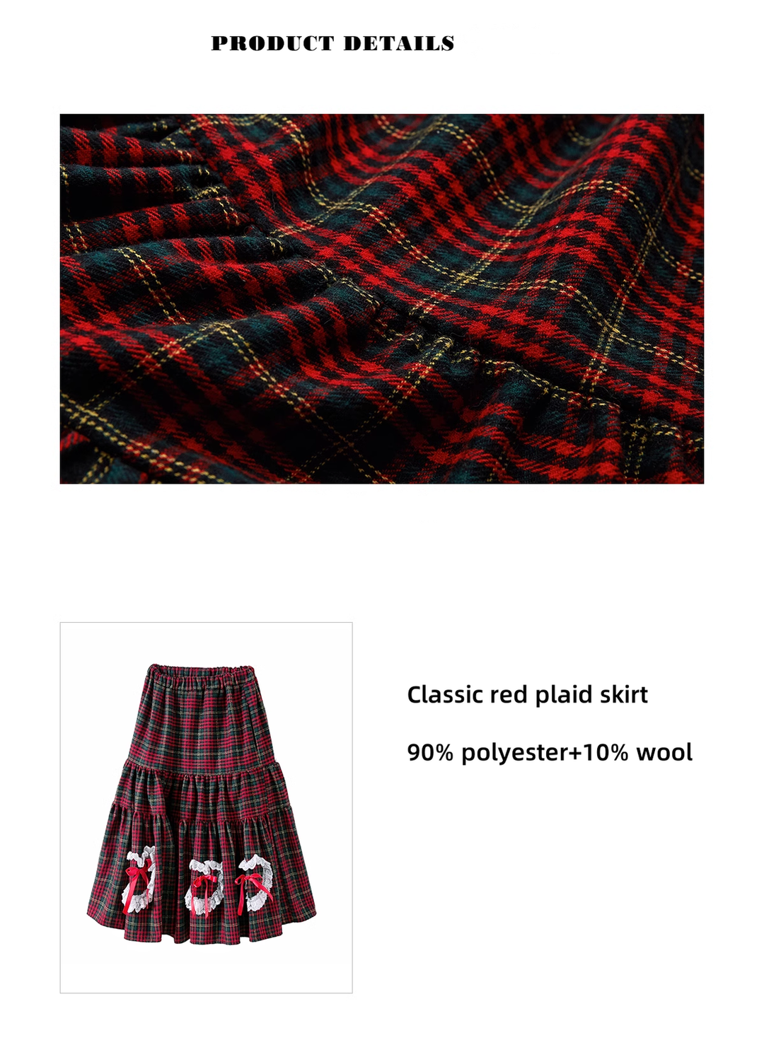 Retro Lolita Skirt Showa Christmas Winter Red Plaid Skirt 40316:663000