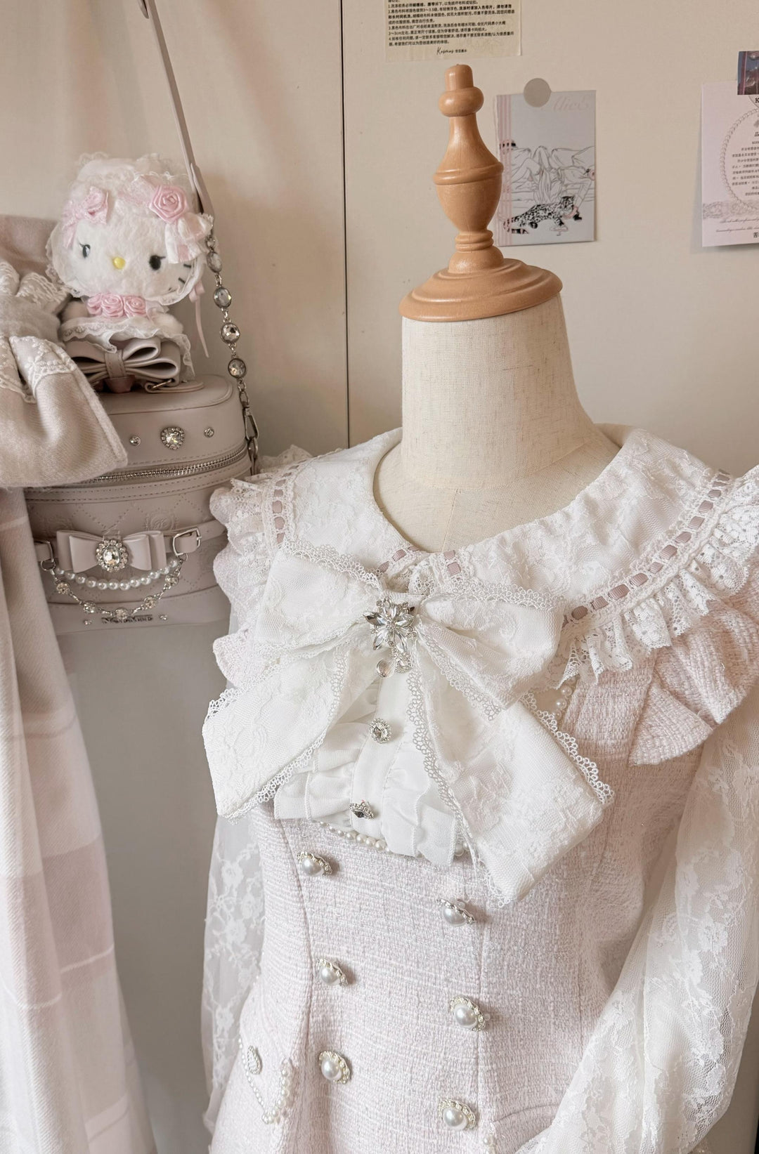 Peter-Pan Collar Ryousangata Dress Set, Lace Sleeves 44524:815242