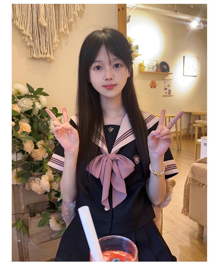 Navy and Pink JK Uniform Top + Pleated Skirt 43790:785163