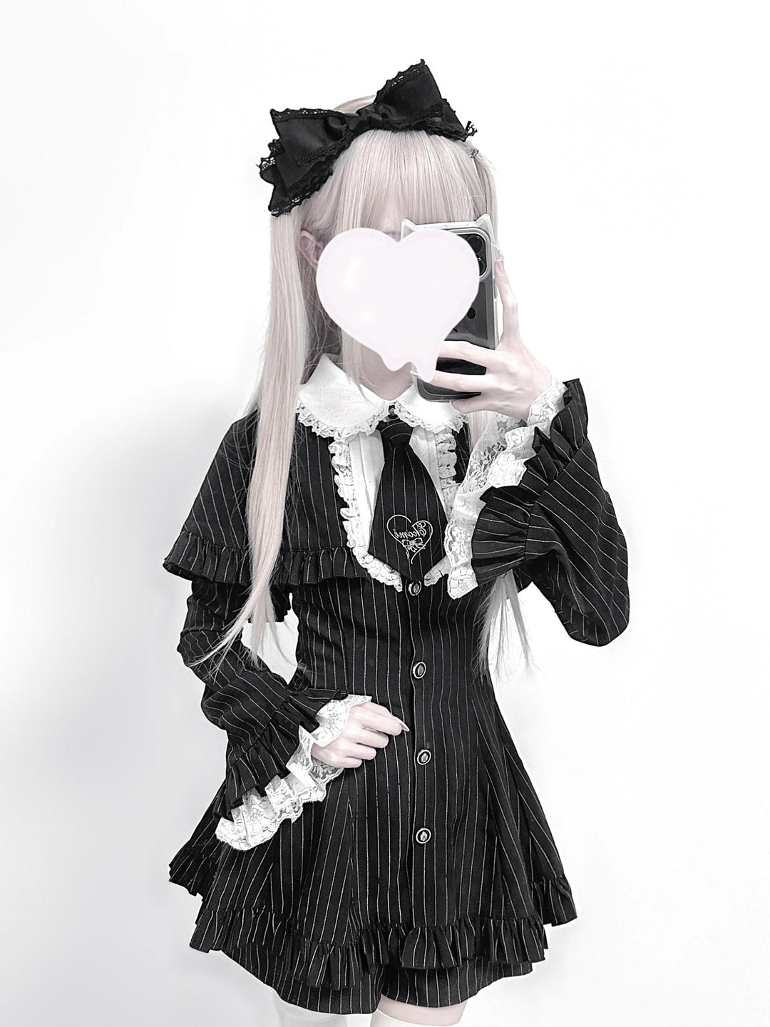 Jirai Kei Cape Dress Set, Detachable Embroidered Tie 44586:814421