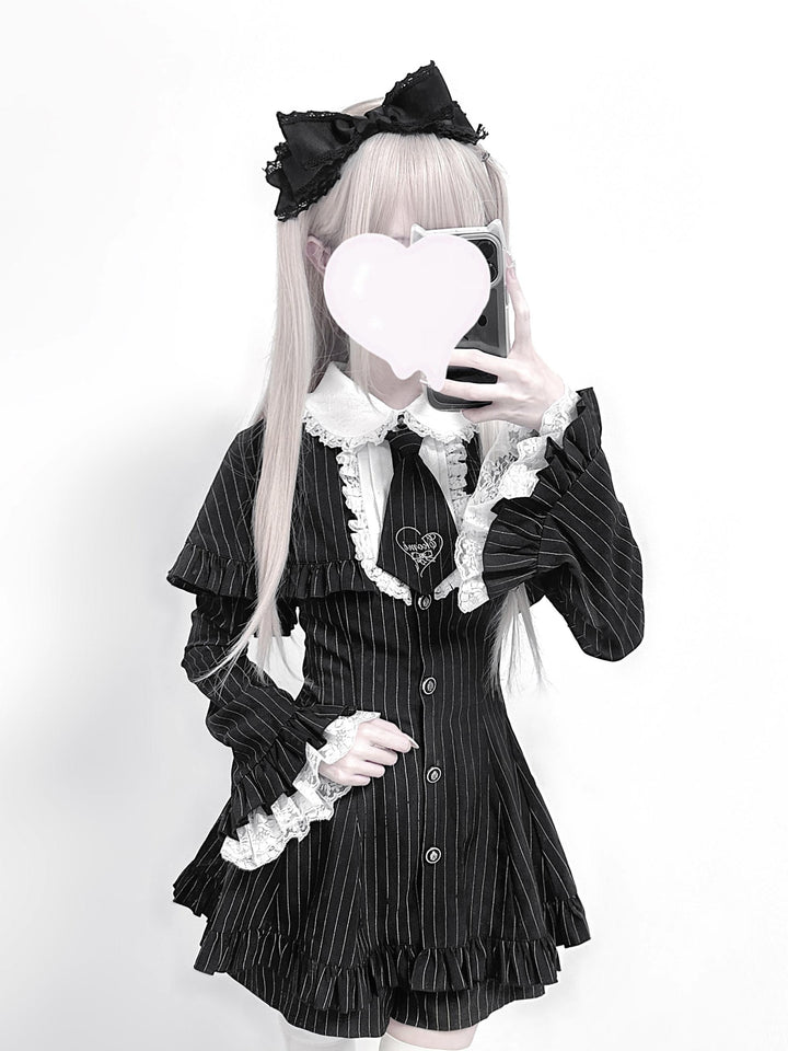 Jirai Kei Cape Dress Set, Detachable Embroidered Tie 44586:814421